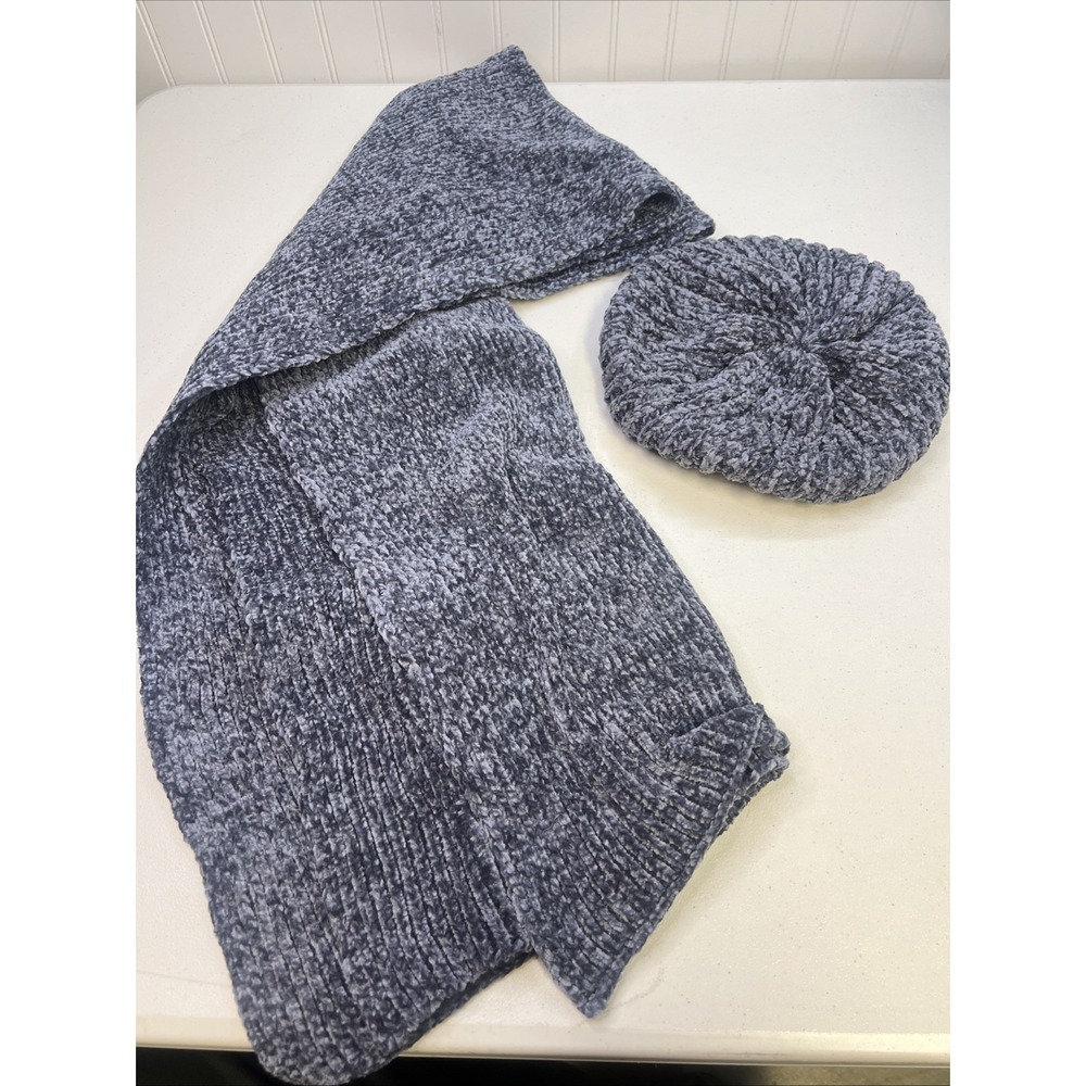 Blue Antthony Original Knit Beret Hat And Scarf Neck Warmer